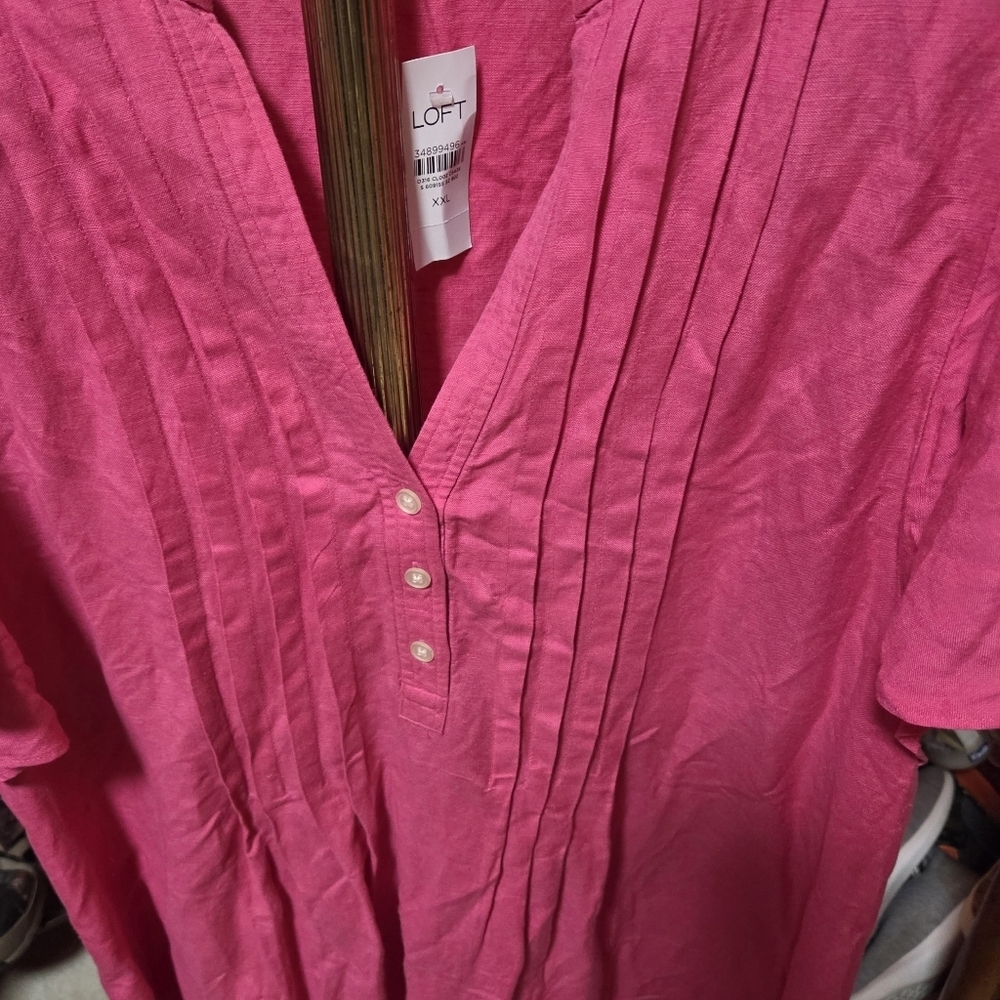 Ann Taylor Loft Fuchsia Pink Flutter Sleeve Linen Blend Pleat Tunic Dress Sz XXL - Picture 5 of 8